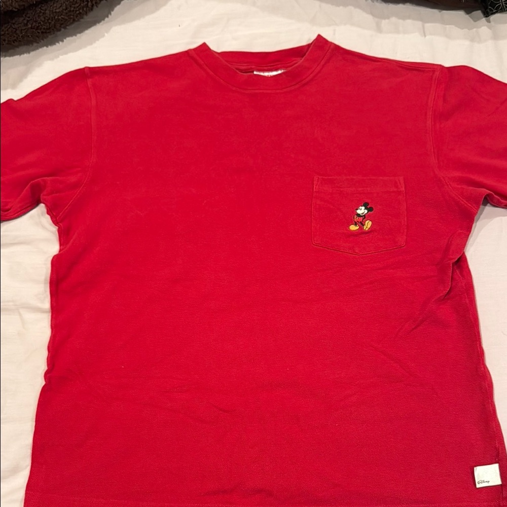 Red Short Sleeve Tee with Embroidered Character